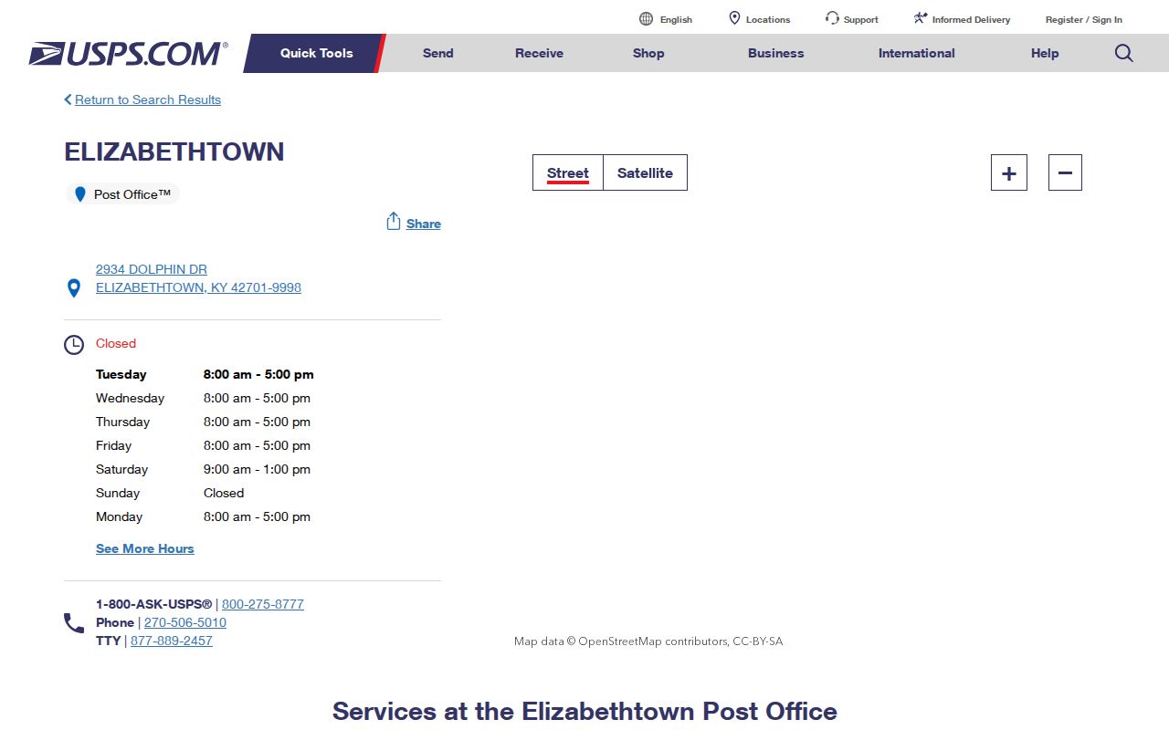 Elizabethtown ZIP code directory post office facility